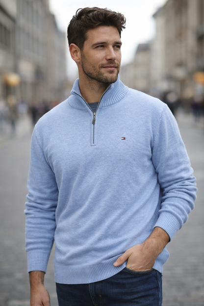 Tommy Hilfiger Men’s 1/4 Zip Knit Sweater Light Blue Cotton Size XXL