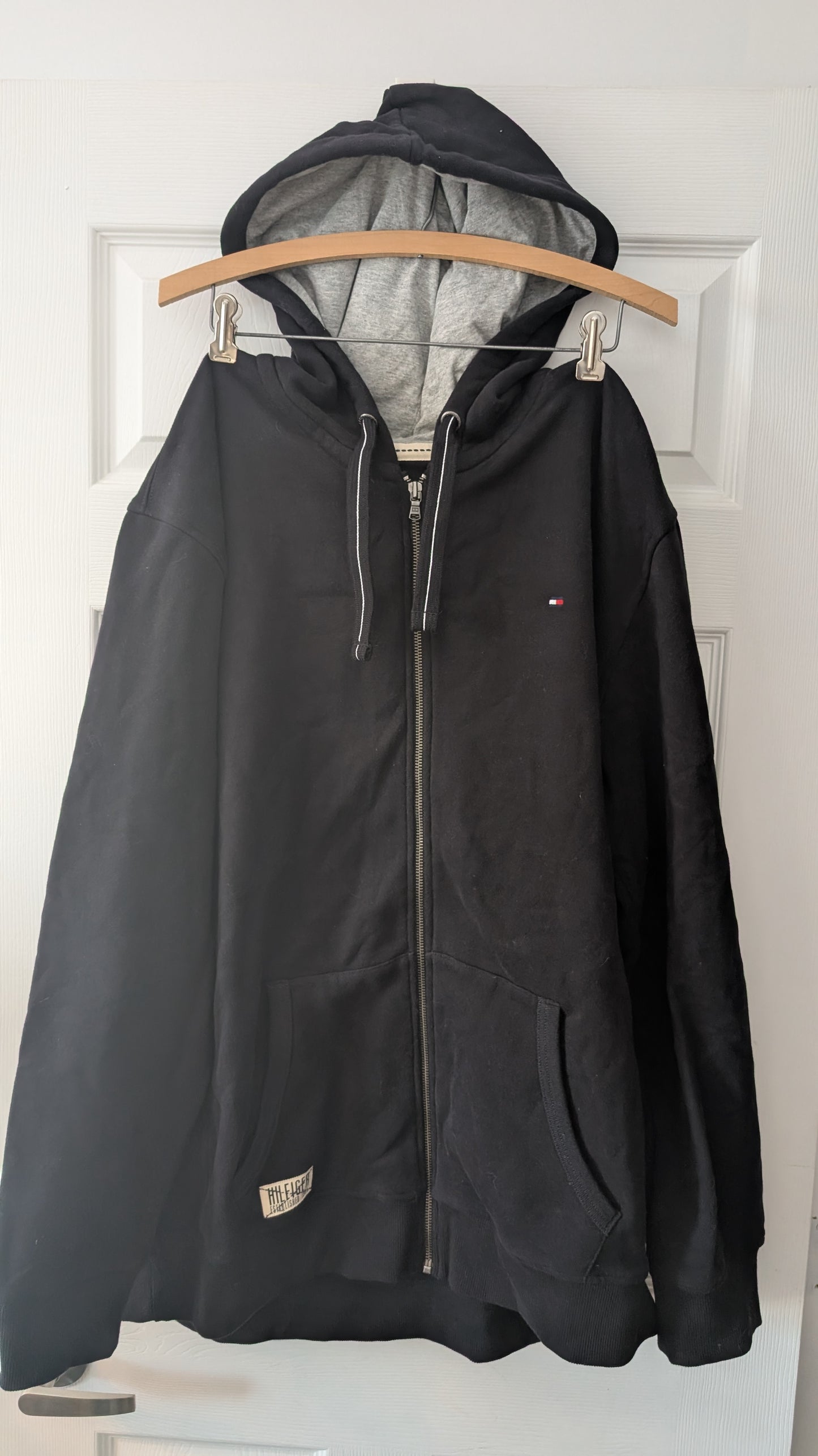 Tommy Hilfiger Full Zip Hoodie Black XXL Fleece Lined Logo Flag Hooded Sweatshirt