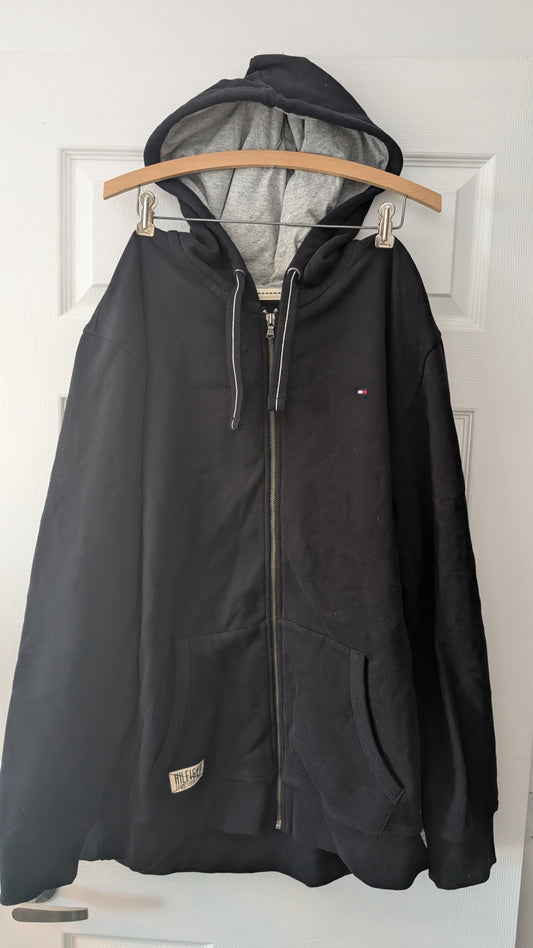 Tommy Hilfiger Full Zip Hoodie Black XXL Fleece Lined Logo Flag Hooded Sweatshirt