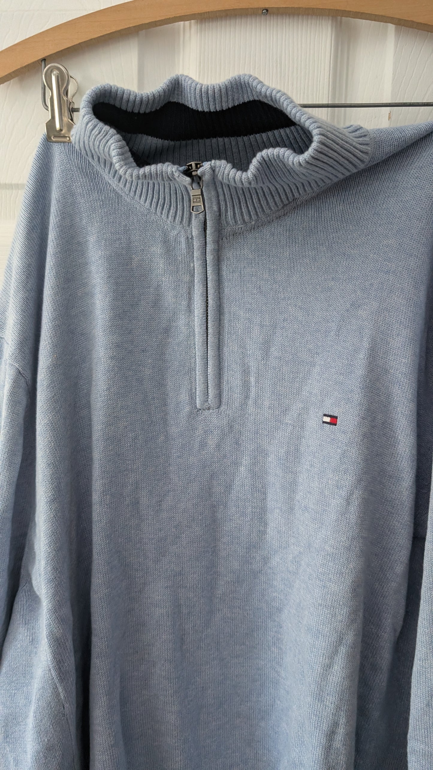 Tommy Hilfiger Men’s 1/4 Zip Knit Sweater Light Blue Cotton Size XXL