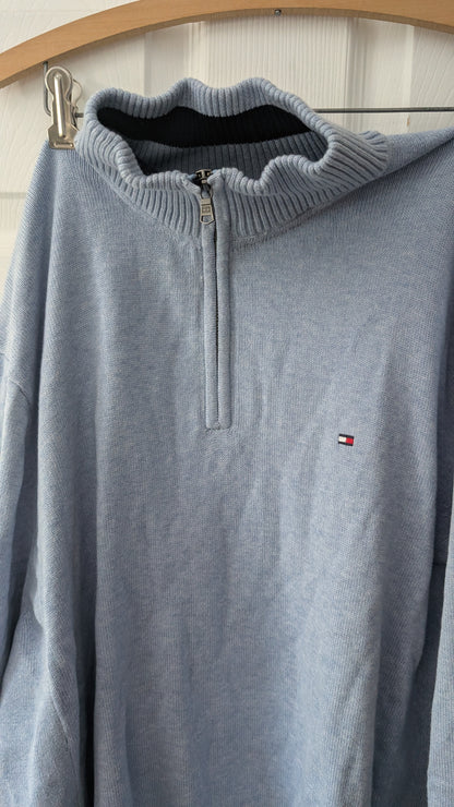 Tommy Hilfiger Men’s 1/4 Zip Knit Sweater Light Blue Cotton Size XXL