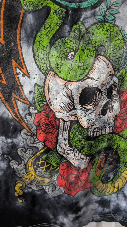Poison Band T-Shirt Skull Snake Graphic Tie Dye Black Adult Small