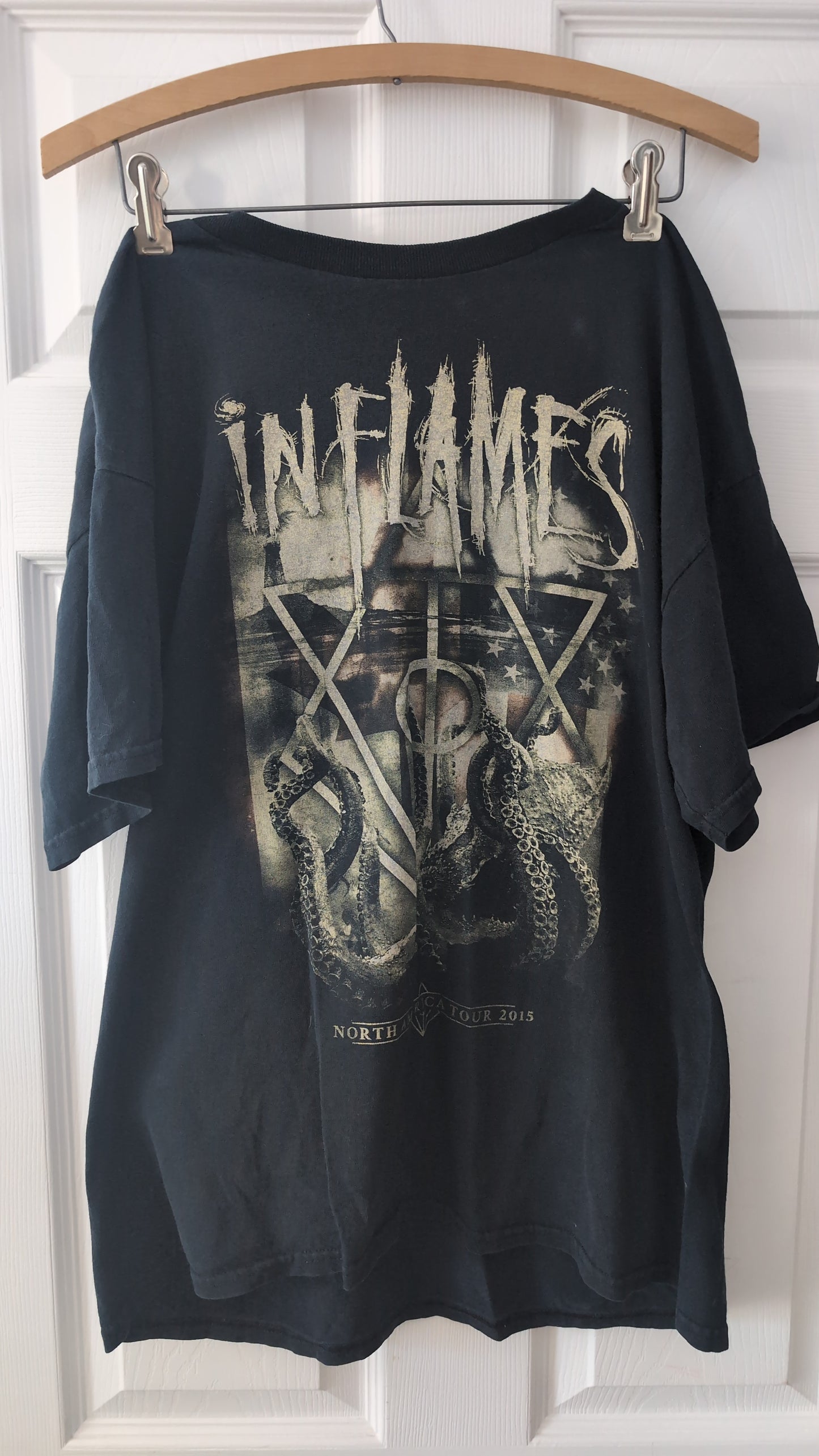 In Flames North America Tour 2015 T-Shirt Gildan Heavy Cotton Black Metal Tee Large
