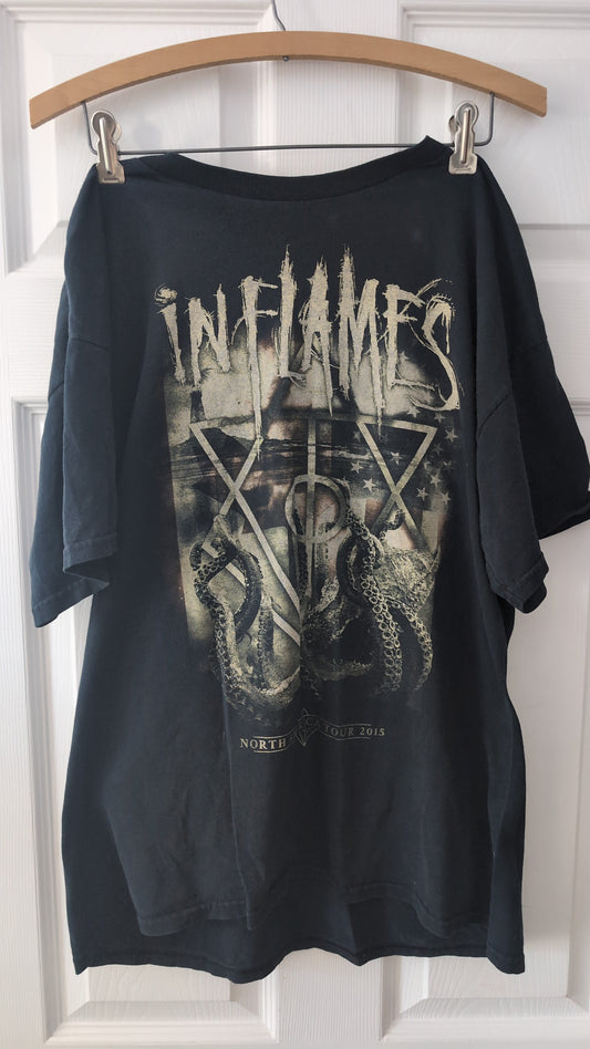 In Flames North America Tour 2015 T-Shirt Gildan Heavy Cotton Black Metal Tee Large