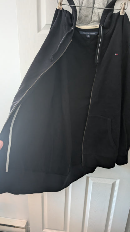 Tommy Hilfiger Full Zip Hoodie Black XXL Fleece Lined Logo Flag Hooded Sweatshirt