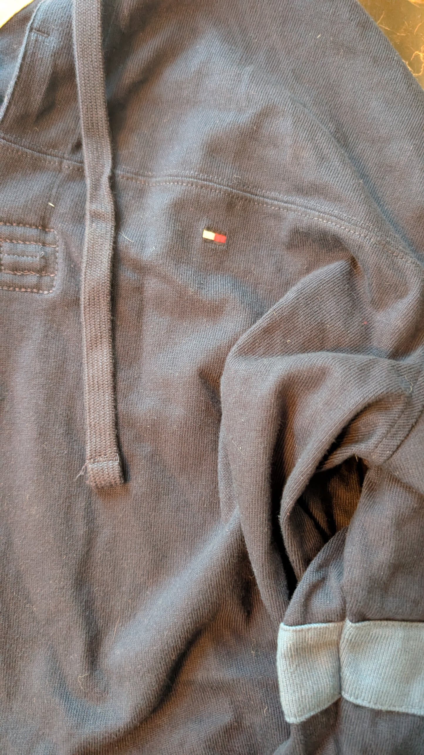 Tommy Hilfiger Classic Fit Hoodie Henley Pullover Navy Blue XXL