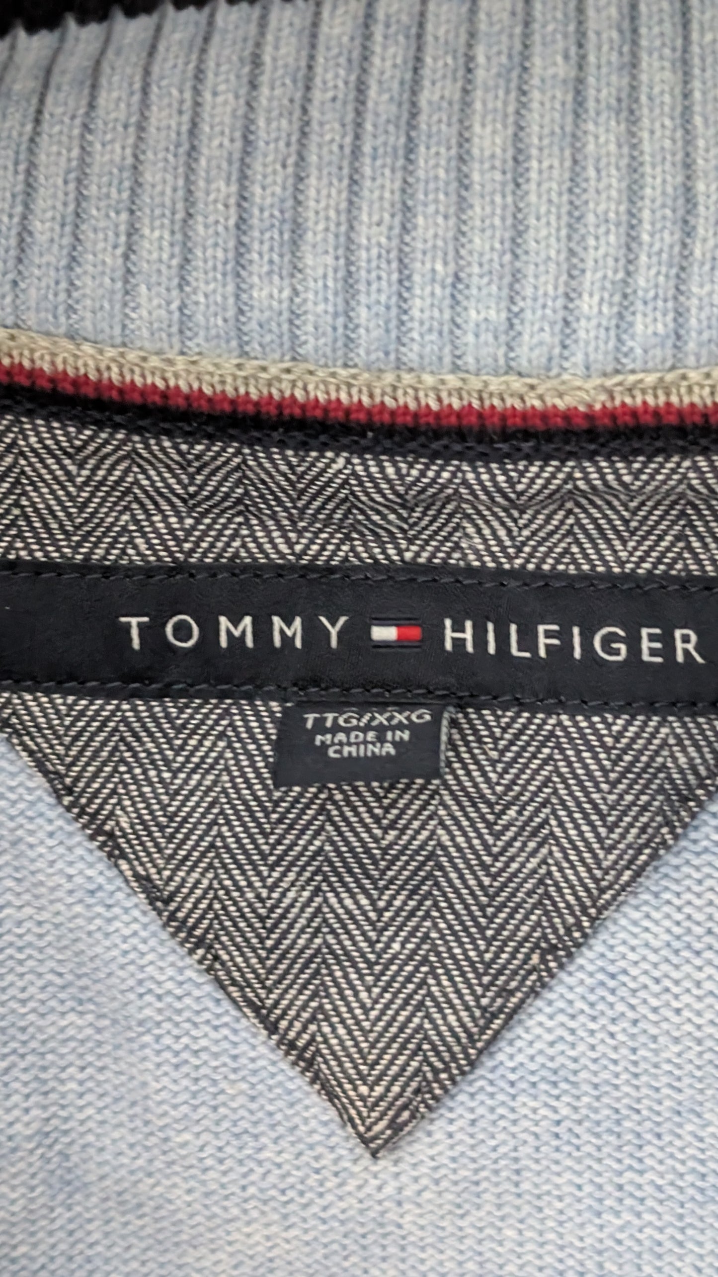 Tommy Hilfiger Men’s 1/4 Zip Knit Sweater Light Blue Cotton Size XXL