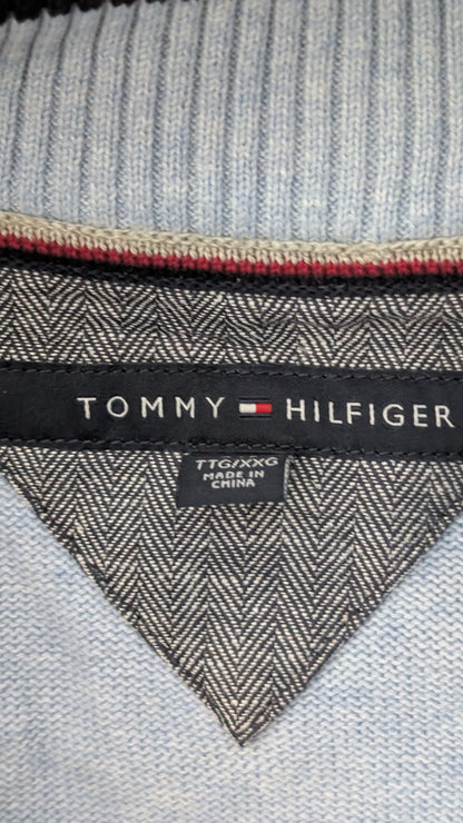 Tommy Hilfiger Men’s 1/4 Zip Knit Sweater Light Blue Cotton Size XXL