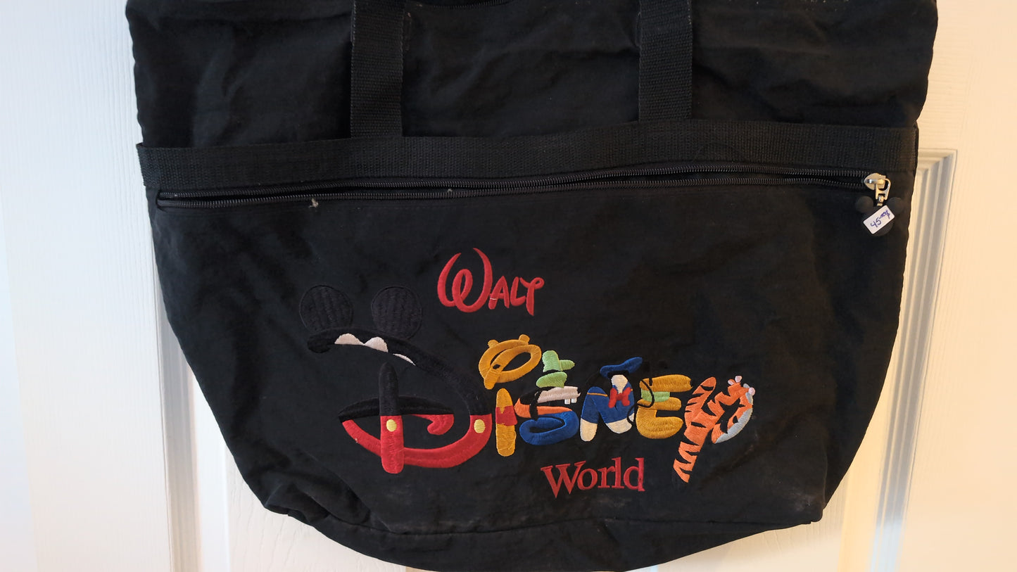 Walt Disney World Shoulder Tote Bag 20" Weekender Black Embroidered Characters