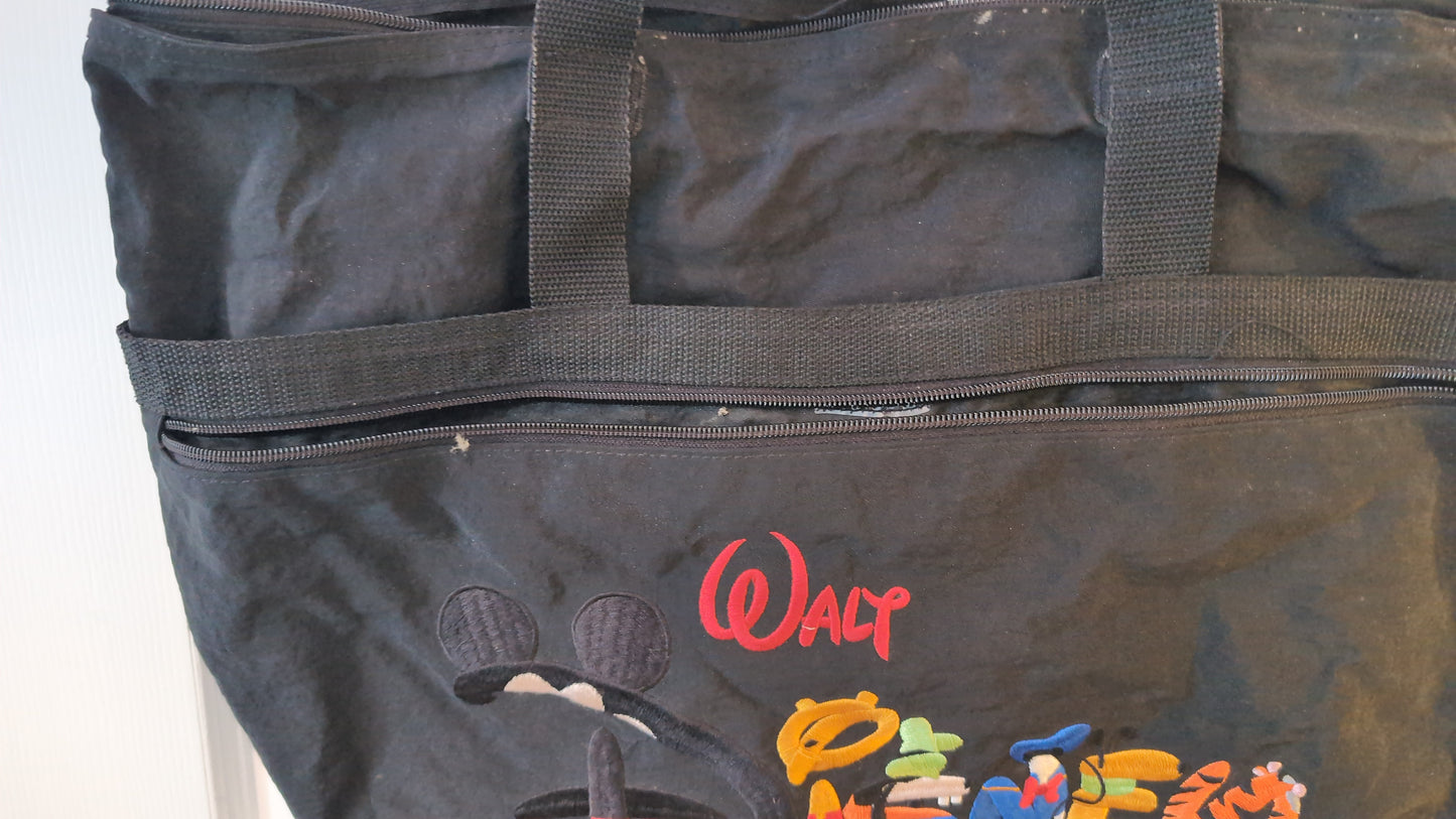 Walt Disney World Shoulder Tote Bag 20" Weekender Black Embroidered Characters