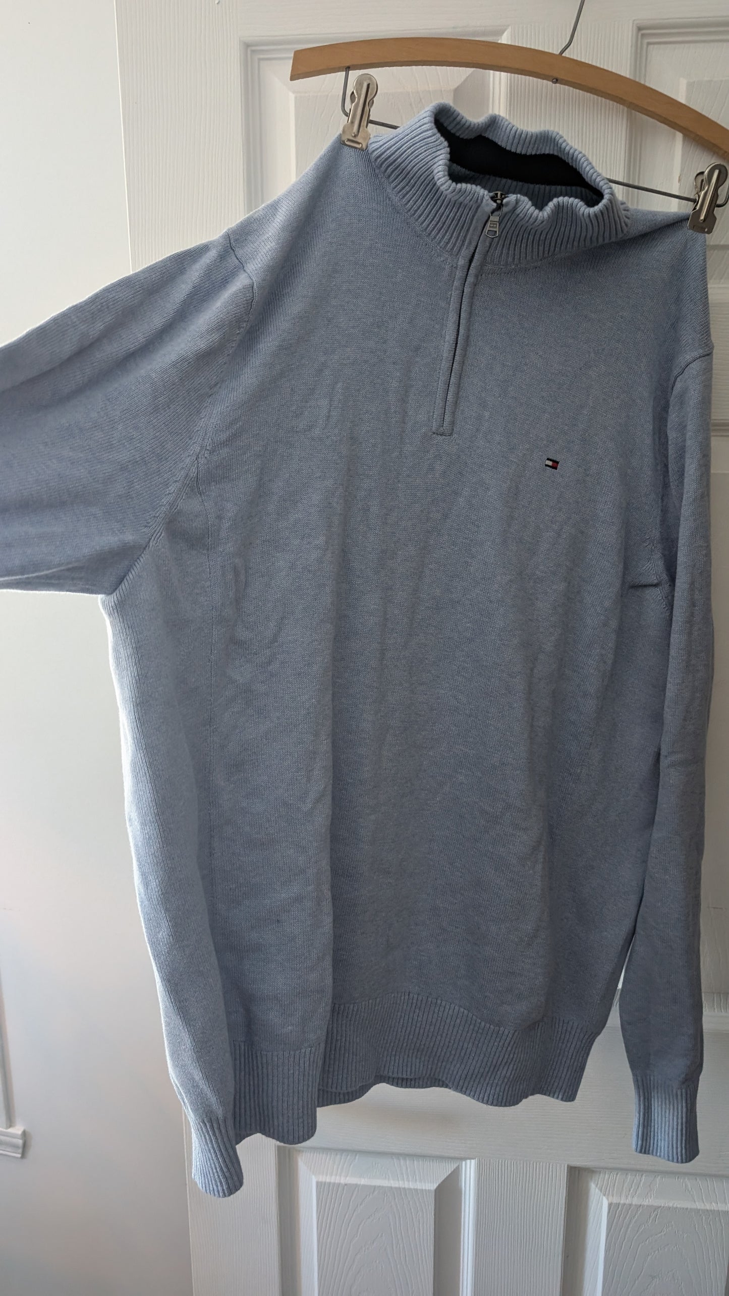 Tommy Hilfiger Men’s 1/4 Zip Knit Sweater Light Blue Cotton Size XXL