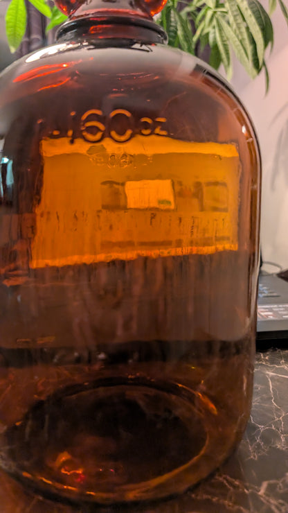 Vintage Amber Glass Jug 160 oz – Made in Canada – Wire Handle Brown Bottle