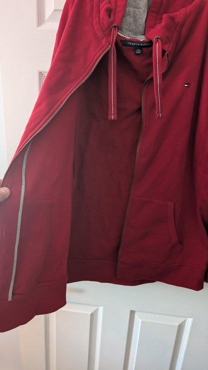 Tommy Hilfiger Men’s Full Zip Hoodie Red Fleece Lined Size XXL