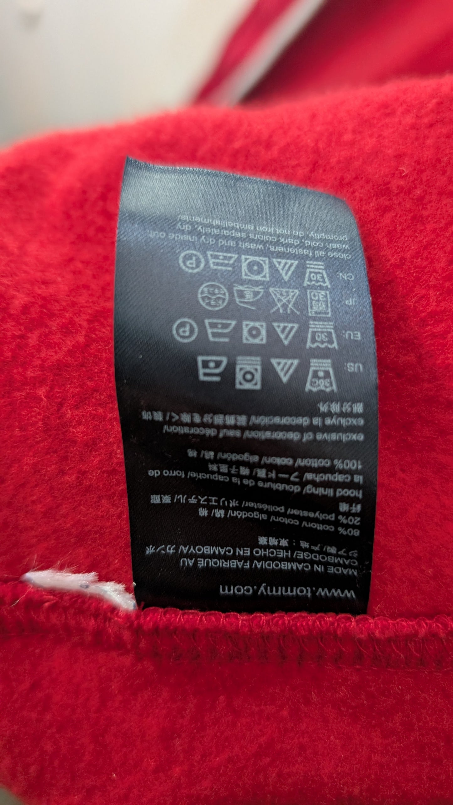 Tommy Hilfiger Men’s Full Zip Hoodie Red Fleece Lined Size XXL