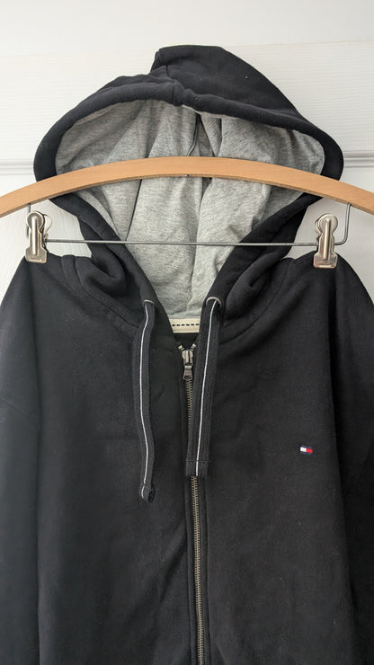 Tommy Hilfiger Full Zip Hoodie Black XXL Fleece Lined Logo Flag Hooded Sweatshirt