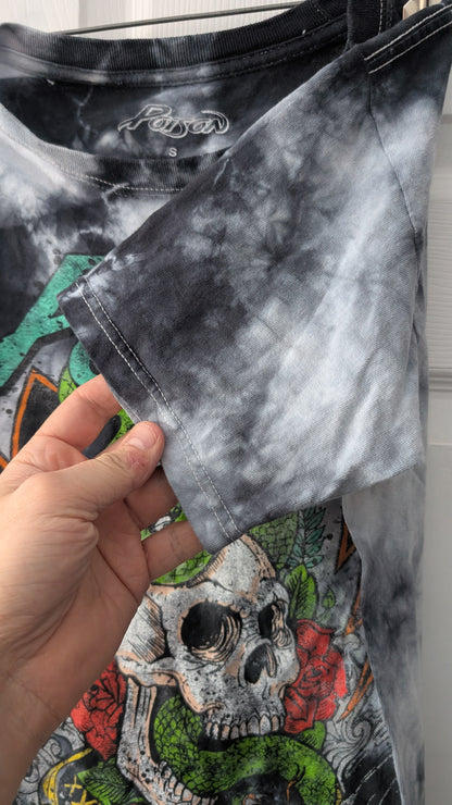 Poison Band T-Shirt Skull Snake Graphic Tie Dye Black Adult Small