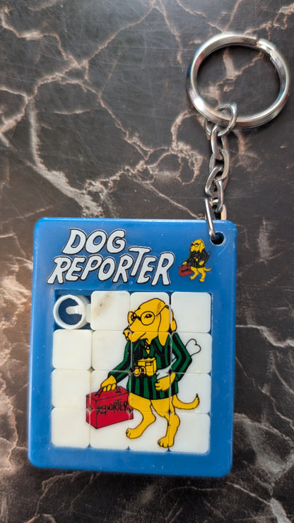 Vintage Dog Reporter Sliding Puzzle Keychain – Made in Taiwan – 1970s Novelty
