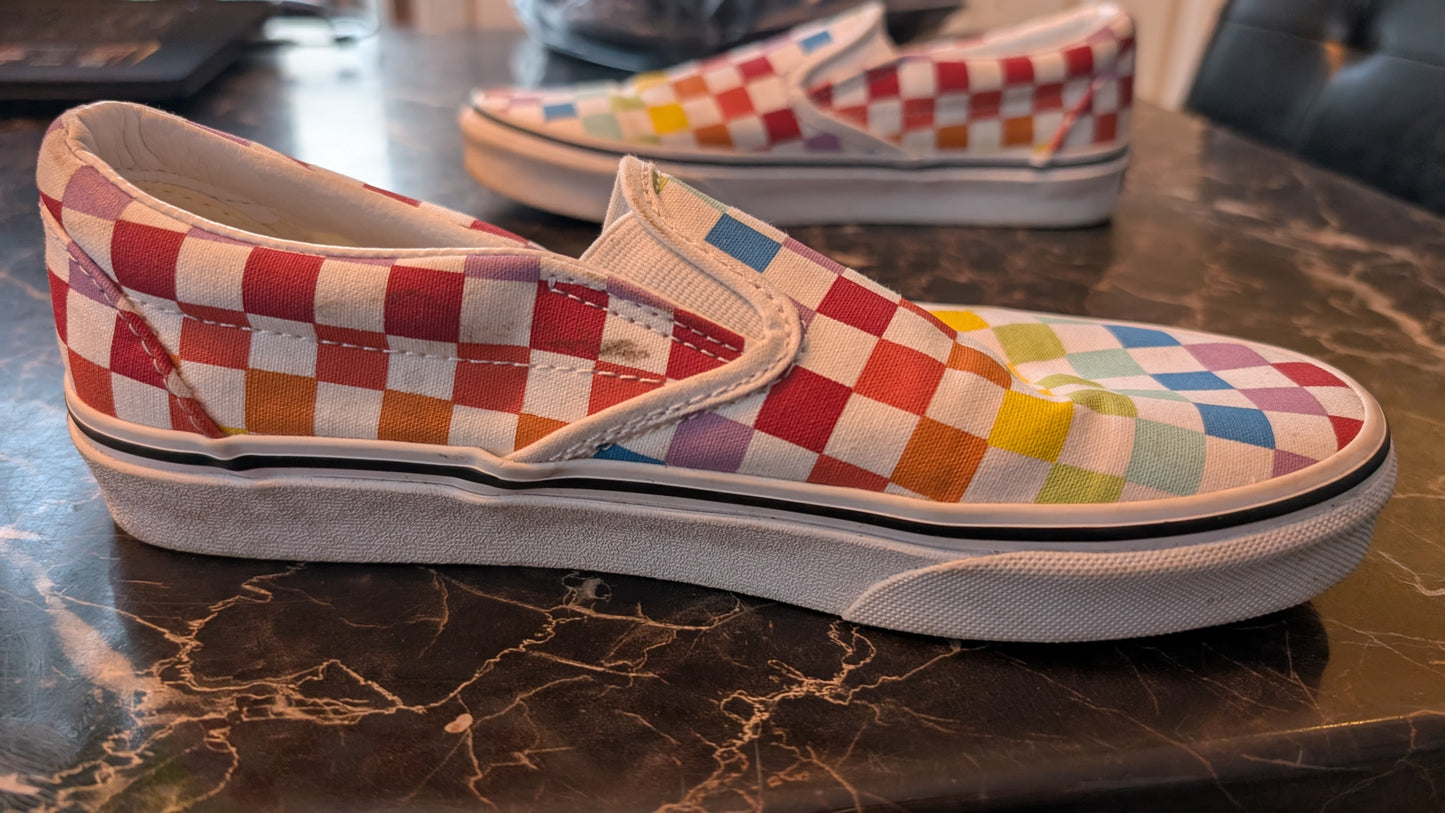 👟Vans Classic Slip-On Checkerboard Multicolor Canvas Shoes US Men 6 Women 7.5