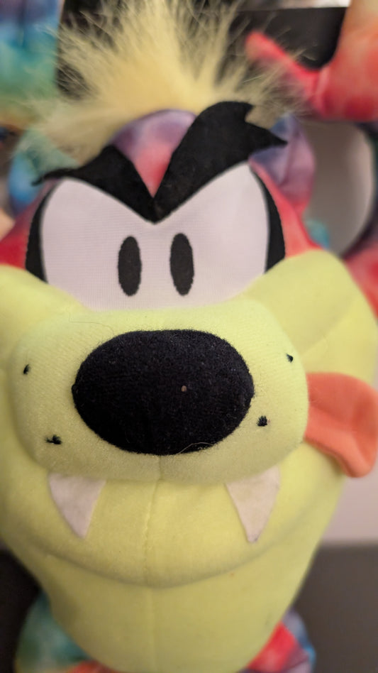 Looney Tunes Plush Tazmanian Devil Tie Dye Taz Rainbow Colors WB Stuffed Animal 14"