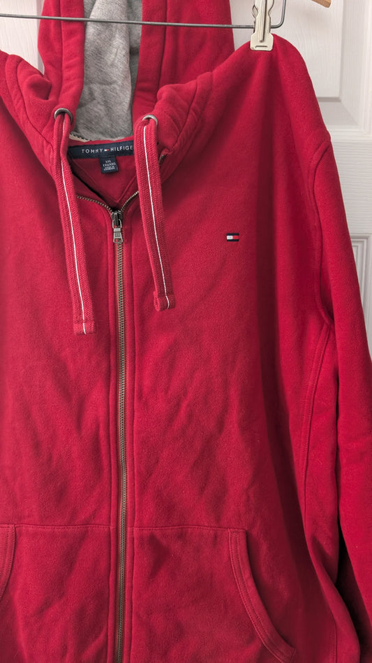 Tommy Hilfiger Men’s Full Zip Hoodie Red Fleece Lined Size XXL