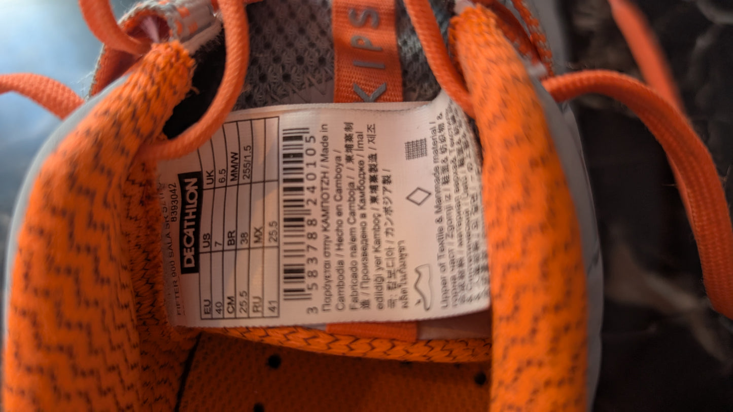 Decathlon Kipsta Indoor Soccer Shoes Futsal IC US 7 EU 40 Gray Orange