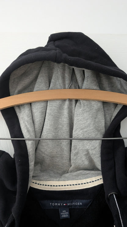 Tommy Hilfiger Full Zip Hoodie Black XXL Fleece Lined Logo Flag Hooded Sweatshirt