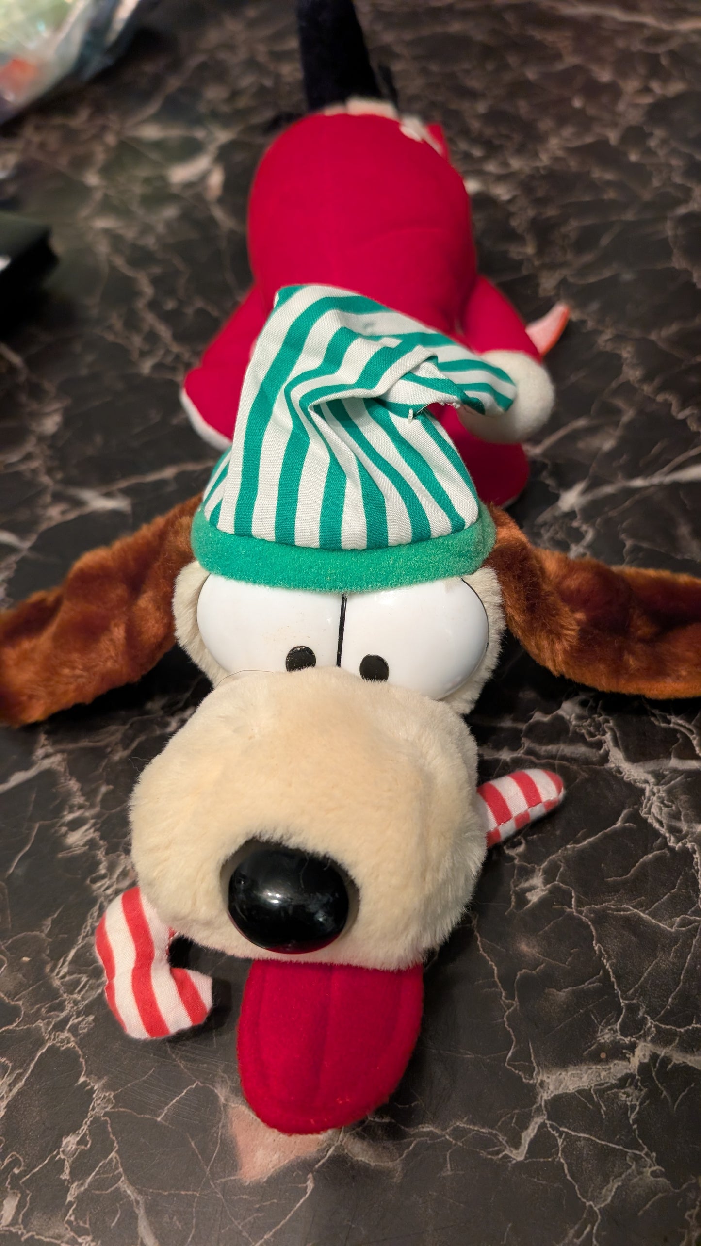 12" VINTAGE 1983 GARFIELD ODIE CHRISTMAS PUPPY DOG W CANE STUFFED Dakin PLUSH