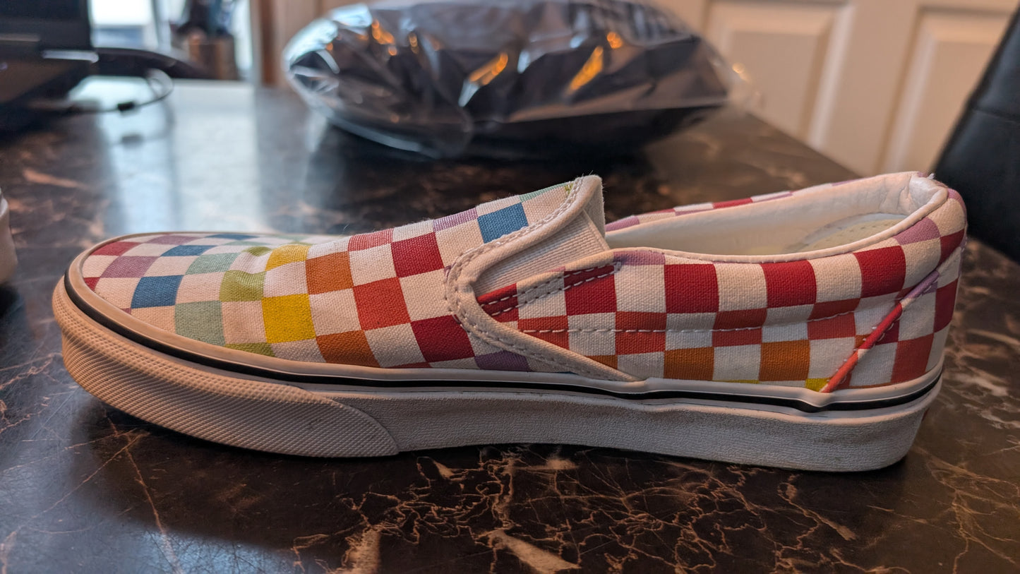 👟Vans Classic Slip-On Checkerboard Multicolor Canvas Shoes US Men 6 Women 7.5