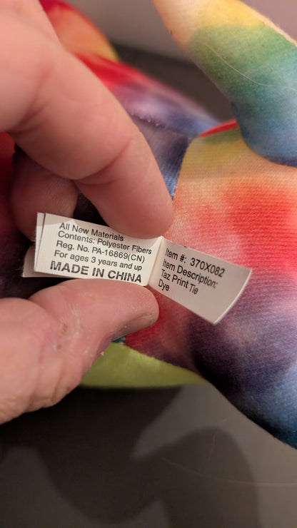 Looney Tunes Plush Tazmanian Devil Tie Dye Taz Rainbow Colors WB Stuffed Animal 14"