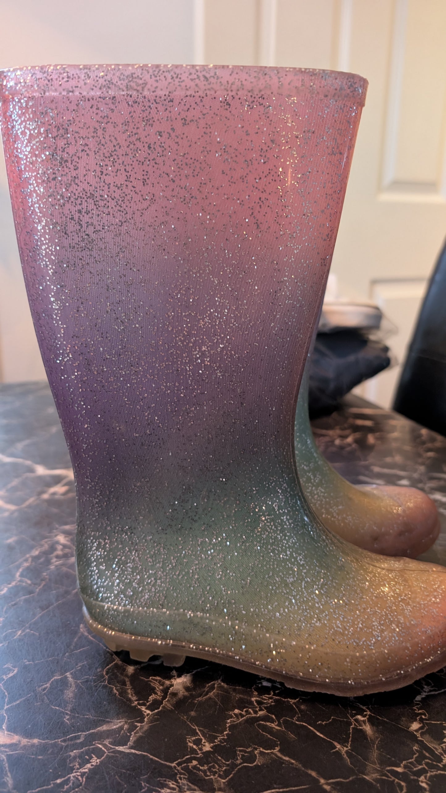 👟Girls Kids Glitter Rain Boots Pink Green Ombre Waterproof Rubber Toddler Size 12