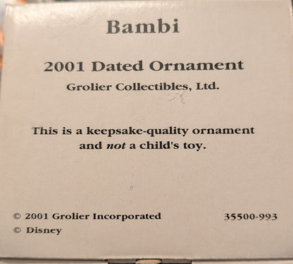 Grolier Collectibles Disney Bambi 2001 Dated Christmas Ornament New in Box 35500-993