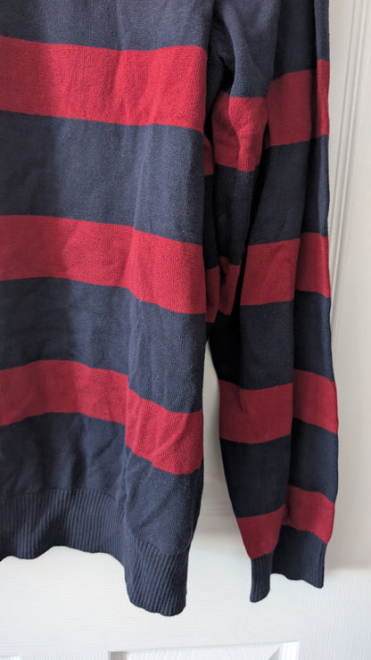 Tommy Hilfiger Men’s V-Neck Sweater Red Navy Stripe 100% Cotton Size XXL