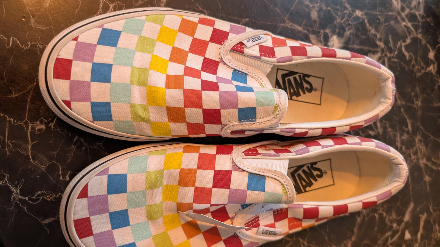 👟Vans Classic Slip-On Checkerboard Multicolor Canvas Shoes US Men 6 Women 7.5