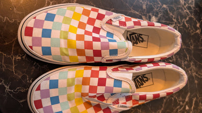 👟Vans Classic Slip-On Checkerboard Multicolor Canvas Shoes US Men 6 Women 7.5
