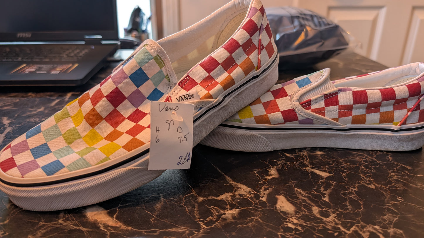 👟Vans Classic Slip-On Checkerboard Multicolor Canvas Shoes US Men 6 Women 7.5