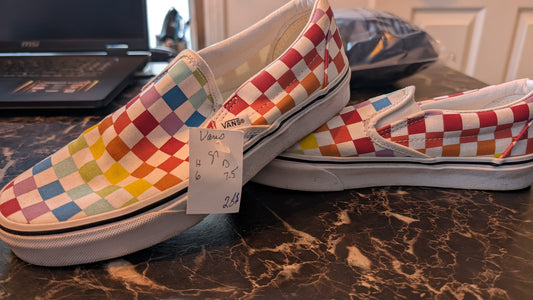 👟Vans Classic Slip-On Checkerboard Multicolor Canvas Shoes US Men 6 Women 7.5