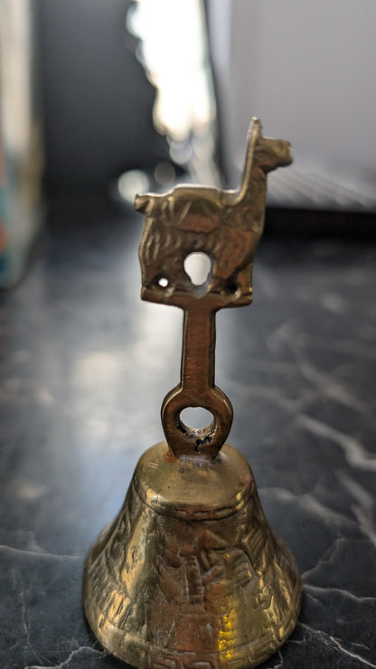 Vintage Brass Llama Bell Andean Peru Folk Art Mid Century Souvenir 3.5”