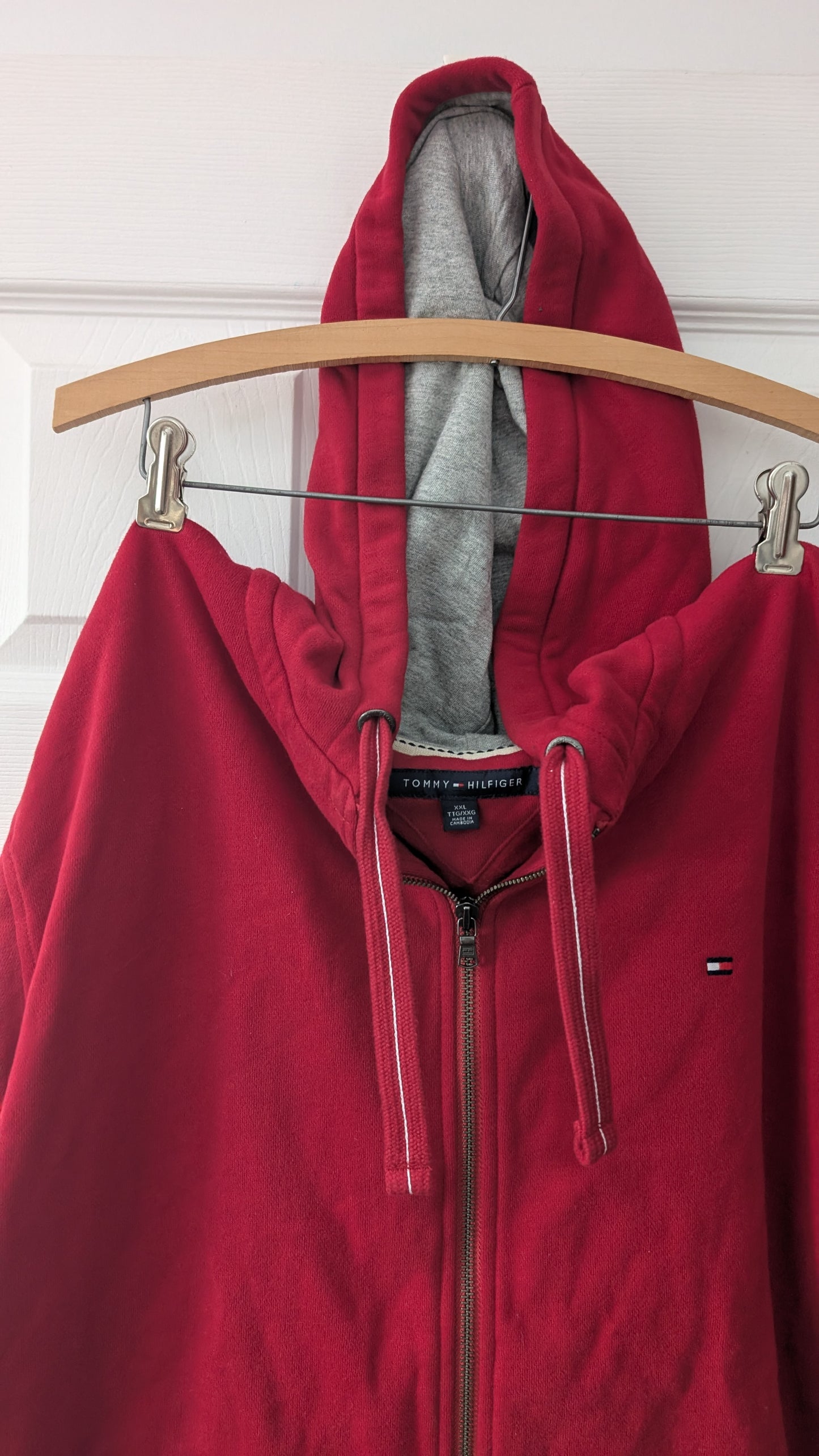 Tommy Hilfiger Men’s Full Zip Hoodie Red Fleece Lined Size XXL