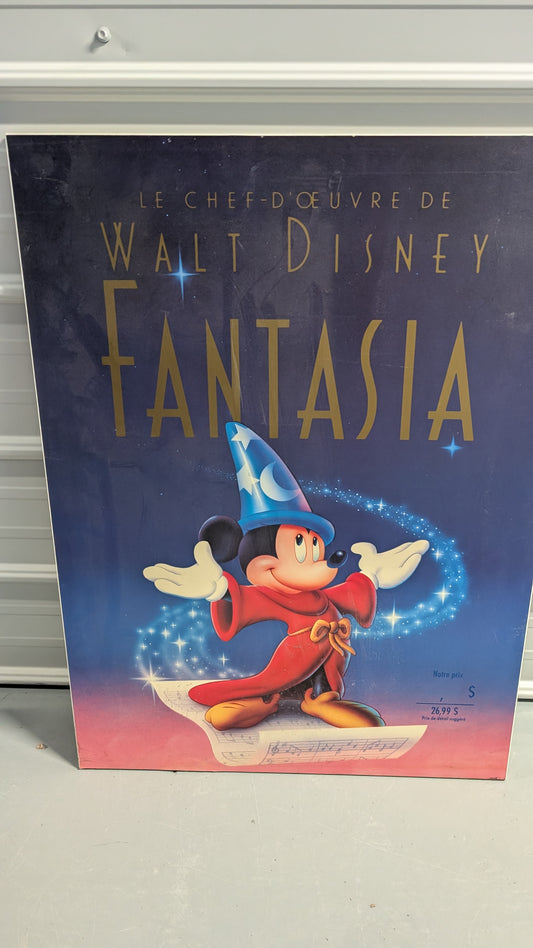 Vintage Walt Disney Fantasia Sorcerer Mickey Wood Print Wall Art Approx Poster Size