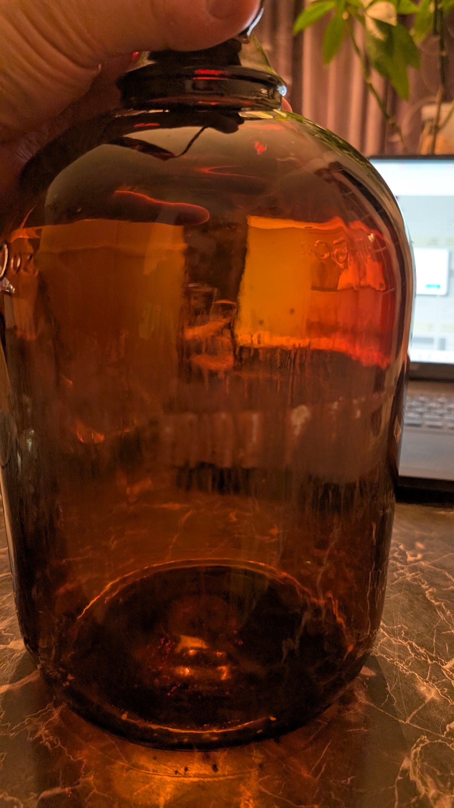 Vintage Amber Glass Jug 160 oz – Made in Canada – Wire Handle Brown Bottle