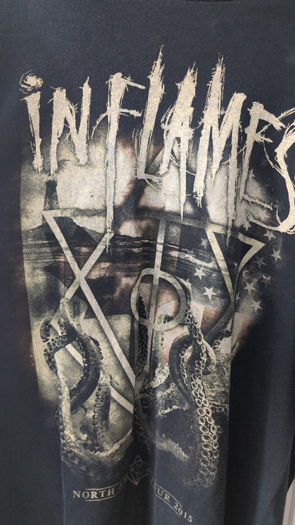 In Flames North America Tour 2015 T-Shirt Gildan Heavy Cotton Black Metal Tee Large