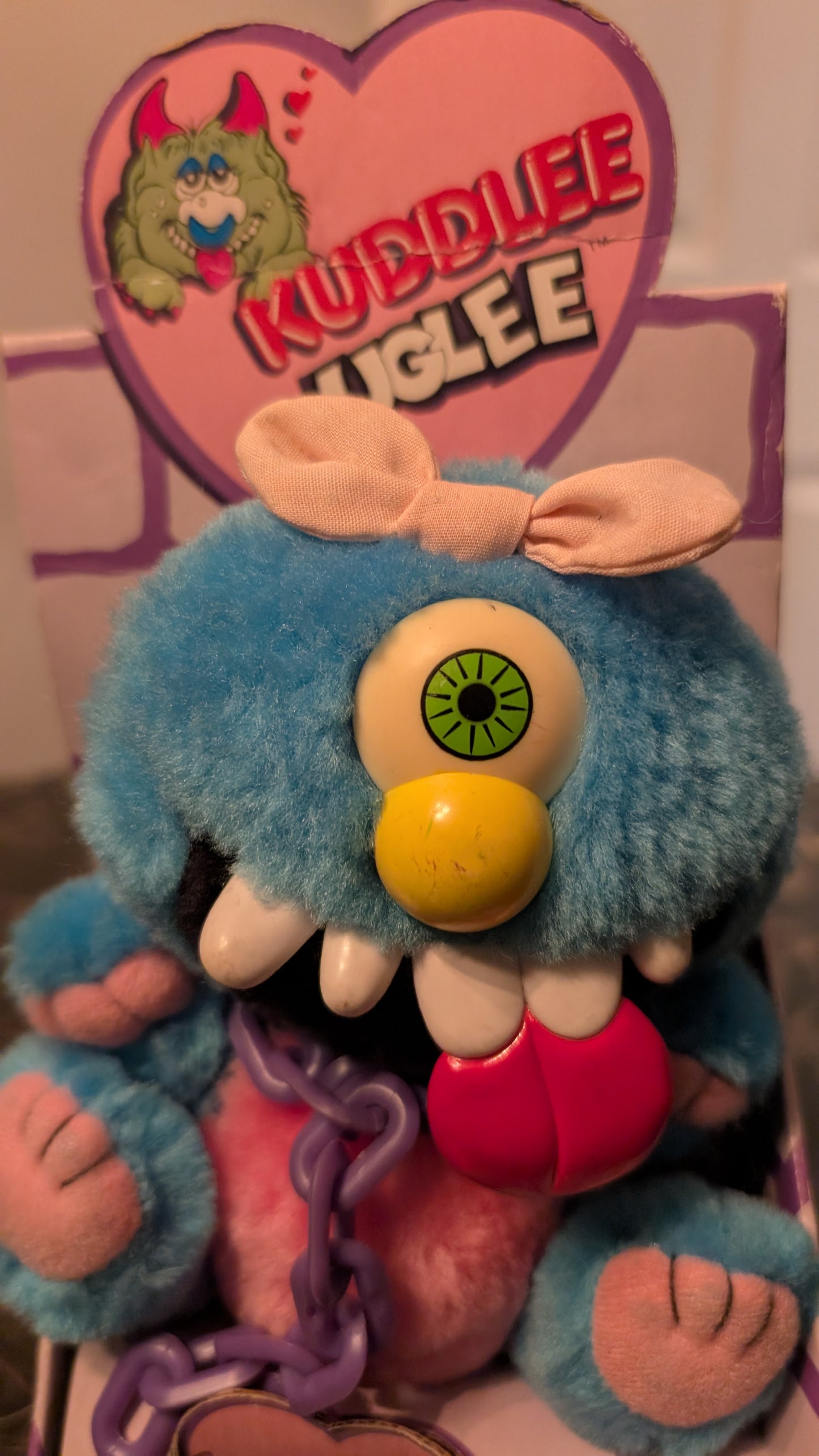 Vintage 1980s Kuddlee Uglee Monster Plush w/ Chain – Original Box – Tara Toys