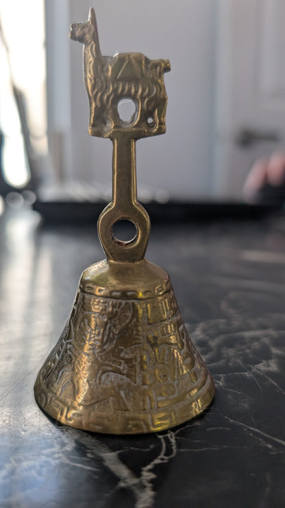 Vintage Brass Llama Bell Andean Peru Folk Art Mid Century Souvenir 3.5”