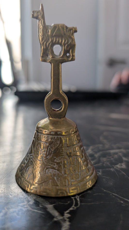 Vintage Brass Llama Bell Andean Peru Folk Art Mid Century Souvenir 3.5”