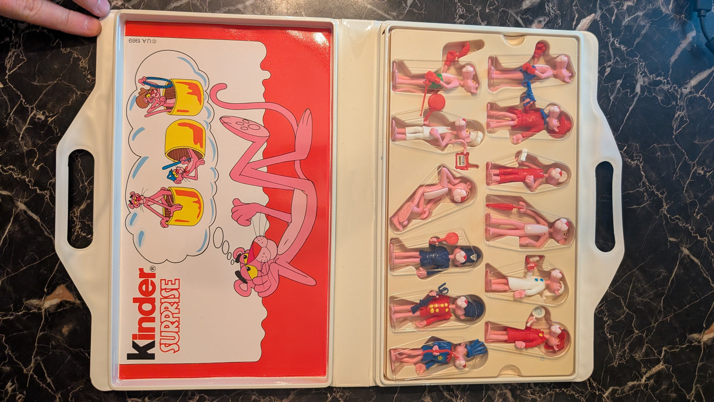 Vintage Kinder Surprise Pink Panther Carry Case 1989 Complete Set – Original Figures