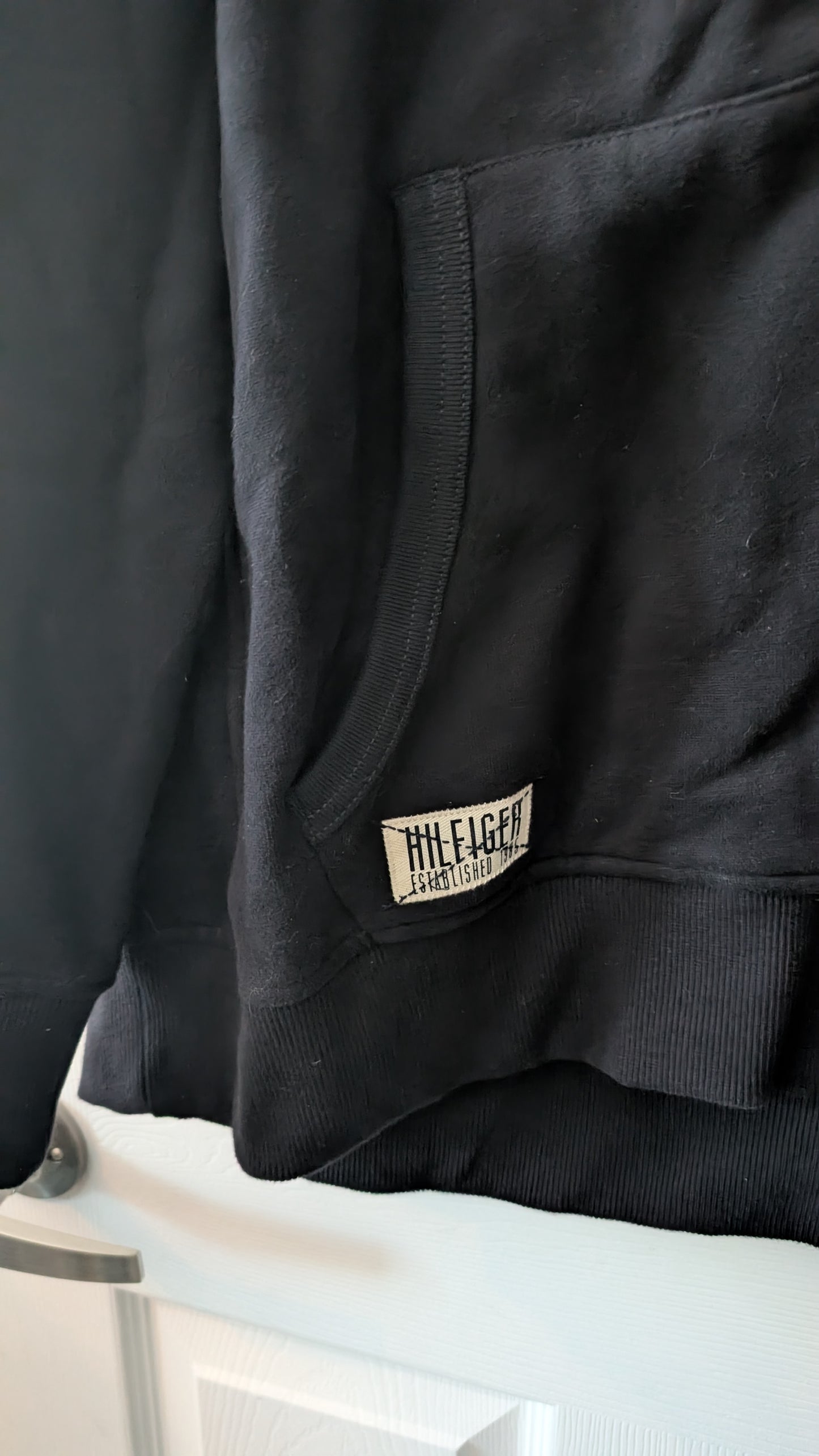 Tommy Hilfiger Full Zip Hoodie Black XXL Fleece Lined Logo Flag Hooded Sweatshirt