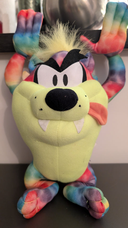 Looney Tunes Plush Tazmanian Devil Tie Dye Taz Rainbow Colors WB Stuffed Animal 14"