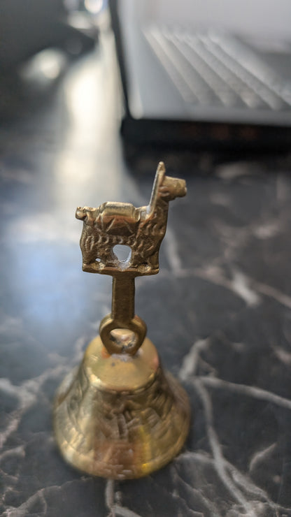 Vintage Brass Llama Bell Andean Peru Folk Art Mid Century Souvenir 3.5”