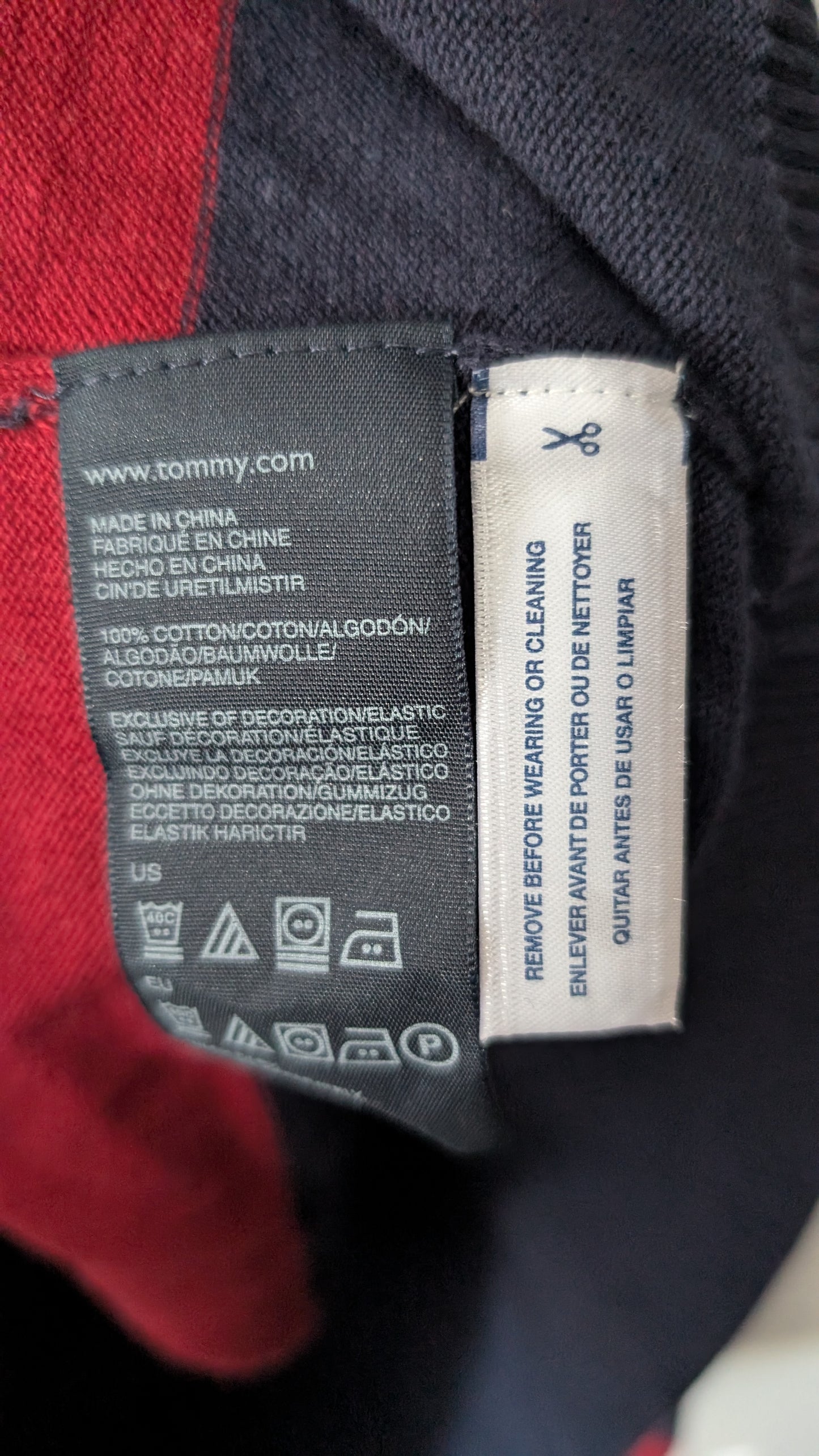 Tommy Hilfiger Men’s V-Neck Sweater Red Navy Stripe 100% Cotton Size XXL