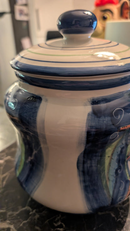 Decorative Ceramic Biscott Jar with Lid – Hand-Painted Style Kitchen Canister